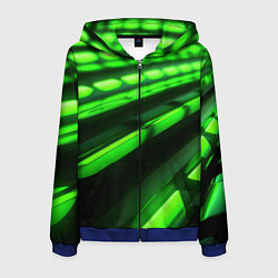 Толстовка 3D на молнии мужская Green neon abstract, цвет: 3D-синий