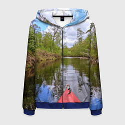 Толстовка 3D на молнии мужская Красная байдарка, цвет: 3D-синий