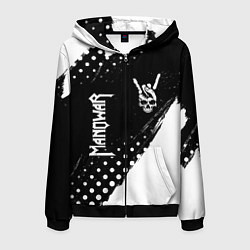 Толстовка 3D на молнии мужская Manowar и рок символ на темном фоне, цвет: 3D-черный