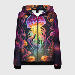 Толстовка 3D на молнии мужская Фантастическая медуза, цвет: 3D-черный
