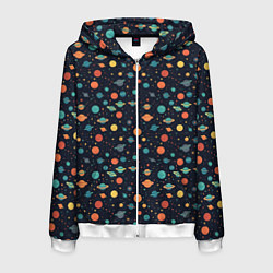 Толстовка 3D на молнии мужская Темный космос с планетами паттерн, цвет: 3D-белый