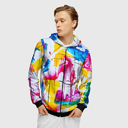 Толстовка 3D на молнии мужская Красочный принт, цвет: 3D-черный — фото 2