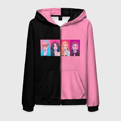Толстовка 3D на молнии мужская Группа Black pink на черно-розовом фоне, цвет: 3D-черный