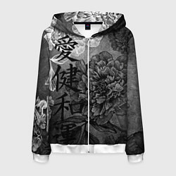 Толстовка 3D на молнии мужская Flowers - japanese art, цвет: 3D-белый