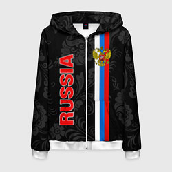 Толстовка 3D на молнии мужская Russia black style, цвет: 3D-белый