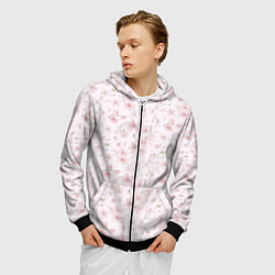 Толстовка 3D на молнии мужская Акварельный паттерн цветов сакуры, цвет: 3D-черный — фото 2