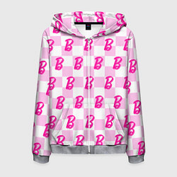Толстовка 3D на молнии мужская Розовая шашка и Барби, цвет: 3D-меланж