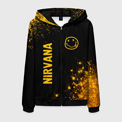 Толстовка 3D на молнии мужская Nirvana - gold gradient: надпись, символ, цвет: 3D-черный
