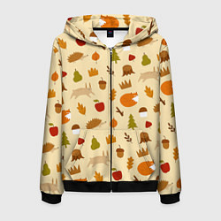 Толстовка 3D на молнии мужская Паттерн - осень, цвет: 3D-черный