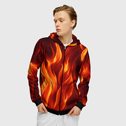Толстовка 3D на молнии мужская Пламя огня, цвет: 3D-черный — фото 2