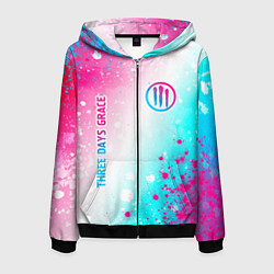 Мужская толстовка на молнии Three Days Grace neon gradient style: надпись, сим