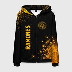 Толстовка 3D на молнии мужская Ramones - gold gradient: надпись, символ, цвет: 3D-черный