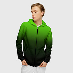 Толстовка 3D на молнии мужская Градиент ядовитый зеленый - черный, цвет: 3D-черный — фото 2