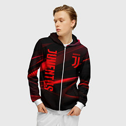 Толстовка 3D на молнии мужская Juventus black red logo, цвет: 3D-белый — фото 2