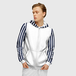 Толстовка 3D на молнии мужская Синие вертикальные полосы по бокам, цвет: 3D-белый — фото 2