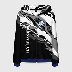 Толстовка 3D на молнии мужская Фольцваген - белый камуфляж, цвет: 3D-синий