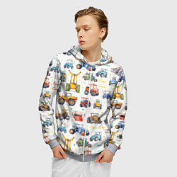 Толстовка 3D на молнии мужская Акварельные тракторы - детский паттерн, цвет: 3D-меланж — фото 2