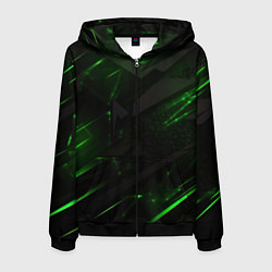 Толстовка 3D на молнии мужская Dark black green abstract, цвет: 3D-черный