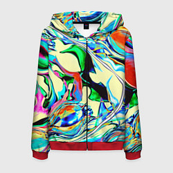 Толстовка 3D на молнии мужская Яркие абстрактные разводы, цвет: 3D-красный