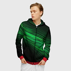 Толстовка 3D на молнии мужская Green neon lines, цвет: 3D-красный — фото 2