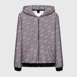 Толстовка 3D на молнии мужская Паттерн - Барби и серый фон, цвет: 3D-черный