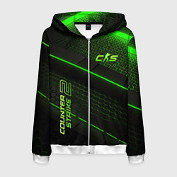 Толстовка 3D на молнии мужская CS2 green neon, цвет: 3D-белый
