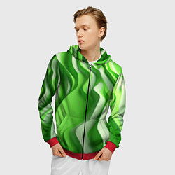 Толстовка 3D на молнии мужская Зеленые объемные полосы, цвет: 3D-красный — фото 2