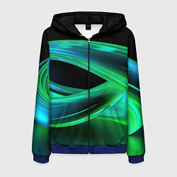 Толстовка 3D на молнии мужская Green lines abstract, цвет: 3D-синий