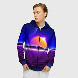 Толстовка 3D на молнии мужская Mountains - sun - space - vaporwave, цвет: 3D-синий — фото 2
