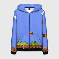 Толстовка 3D на молнии мужская Первый уровень Марио, цвет: 3D-черный