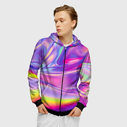 Толстовка 3D на молнии мужская Радужное северное сияние, цвет: 3D-черный — фото 2
