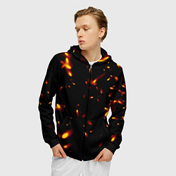 Толстовка 3D на молнии мужская Разлетающиеся искры пламени, цвет: 3D-черный — фото 2