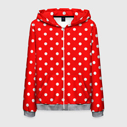 Толстовка 3D на молнии мужская Белый горошек на красном, цвет: 3D-меланж