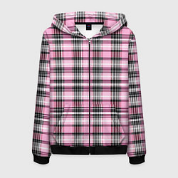 Толстовка 3D на молнии мужская Розовая клетка, цвет: 3D-черный