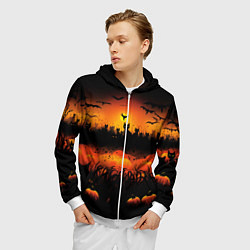 Толстовка 3D на молнии мужская Кошки хэллоуина, цвет: 3D-белый — фото 2