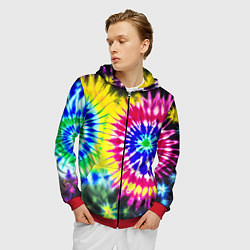 Толстовка 3D на молнии мужская Colorful floral composition - tie-dye, цвет: 3D-красный — фото 2