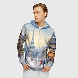 Толстовка 3D на молнии мужская Новогодний Париж, цвет: 3D-меланж — фото 2