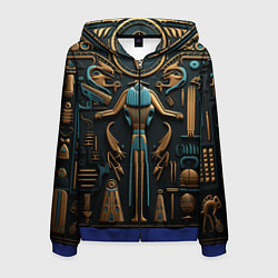 Толстовка 3D на молнии мужская Орнамент в стиле египетской иероглифики, цвет: 3D-синий