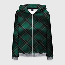 Мужская толстовка на молнии Тёмно-зелёная диагональная шотландская клетка