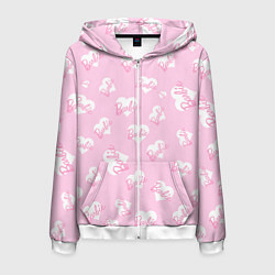Мужская толстовка на молнии Барби: белые сердца на розовом паттерн