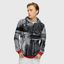 Толстовка 3D на молнии мужская Белые полосы на чёрном фоне киберпанк, цвет: 3D-красный — фото 2