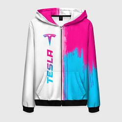 Толстовка 3D на молнии мужская Tesla neon gradient style по-вертикали, цвет: 3D-черный