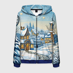 Толстовка 3D на молнии мужская Новогодний город иллюстрация, цвет: 3D-синий