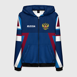 Толстовка 3D на молнии мужская Спортивная Россия, цвет: 3D-черный