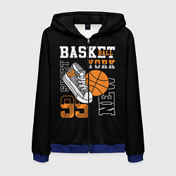 Толстовка 3D на молнии мужская Basketball New York, цвет: 3D-синий