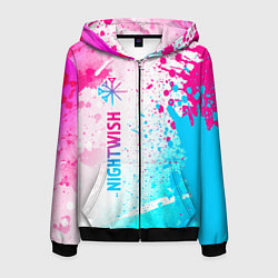 Толстовка 3D на молнии мужская Nightwish neon gradient style по-вертикали, цвет: 3D-черный