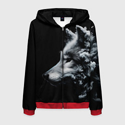 Толстовка 3D на молнии мужская Дымный волк, цвет: 3D-красный