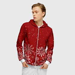 Толстовка 3D на молнии мужская Текстура снежинок на красном фоне, цвет: 3D-белый — фото 2