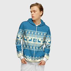 Толстовка 3D на молнии мужская Sweater with deer on a blue background, цвет: 3D-белый — фото 2