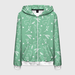 Толстовка 3D на молнии мужская Зеленый рождественский узор с оленями, цвет: 3D-белый